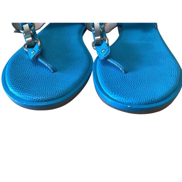 NINE WEST TURQUOISE SNAKE EMBOSSED SLINGBACK SANDALS 9.5 - Picture 9 of 9